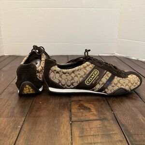 Coach Remonna Sneakers Womens 7.5 Signature C Suede Brown Gold